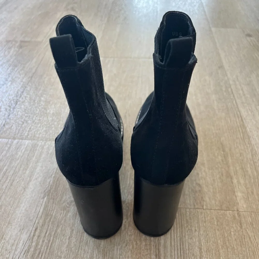 Womens Redtop Black Suede Heeled Ankle Boots - 9